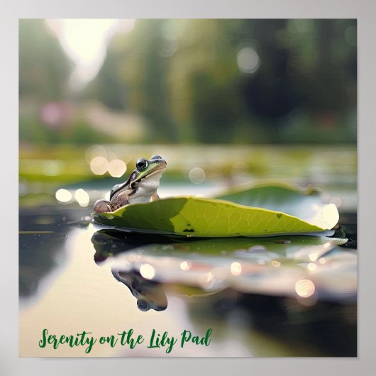静かなリリーパッド：朝の光の中のカエル ポスター (正面)