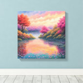 静かなレイクサイドエスケープ:フローラ風景 キャンバスプリント (インサイチュ (ウッドフロア))