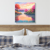 静かなレイクサイドエスケープ:フローラ風景 キャンバスプリント (インサイチュ (寝室))