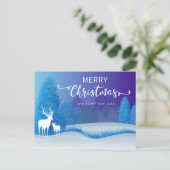 静かな冬の夜トナカイのクリスマス シーズンポストカード (スタンド正面)