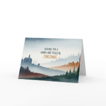 静かな冬の村のクリスマスカード