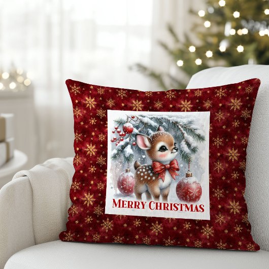 静かな冬の風景 雪の子鹿 クリスマス クッション