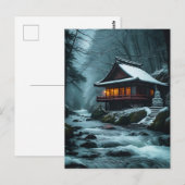 静かな冬:冬の川沿いの静寂な寺院 ポストカード (正面/裏面)