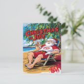 静かな夕べ:サンタが椅子でビールを楽しむ ポストカード (スタンド正面)