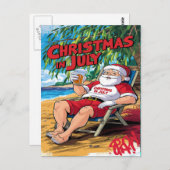 静かな夕べ:サンタが椅子でビールを楽しむ ポストカード (正面/裏面)