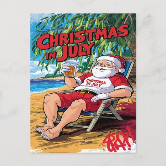 静かな夕べ:サンタが椅子でビールを楽しむ ポストカード (正面)