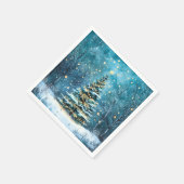 静かな夜に輝くクリスマスの森のツリー スタンダードカクテルナプキン (角)