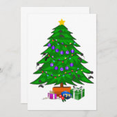 静かな夜のクリスマスツリーカード 招待状 (正面/裏面)