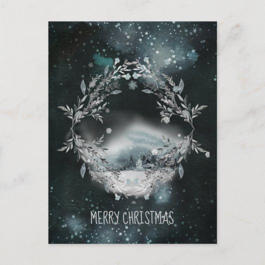 静かな夜のクリスマスホリドの森の雪 シーズンポストカード (正面)