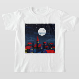 静かな夜の町並みのイラスト Tシャツ
