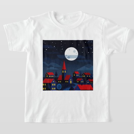 静かな夜の町並みのイラスト Tシャツ (レイダウン)