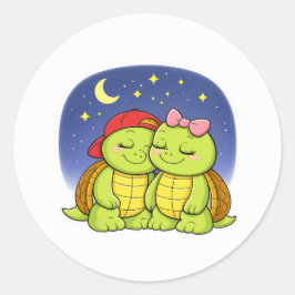 静かな夜を楽しむカメたち ラウンドシール