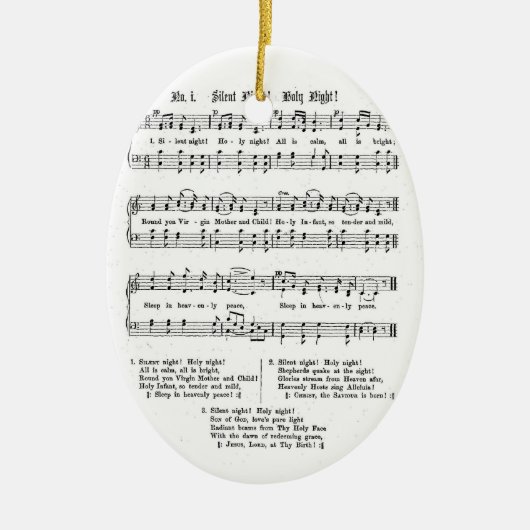 静かな夜神聖な夜楽譜のクリスマスの歌 セラミックオーナメント (正面)