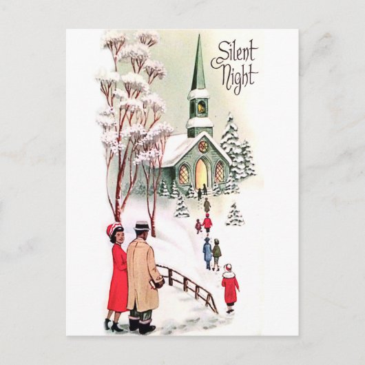 静かな夜、クリスマスの教会、ヴィンテージの休日 ポストカード (正面)