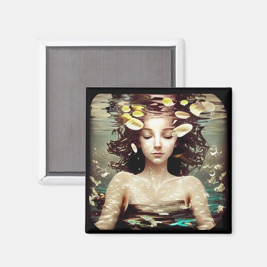 静かな女性が水の下に | AIアートワーク マグネット (正面/裏面)