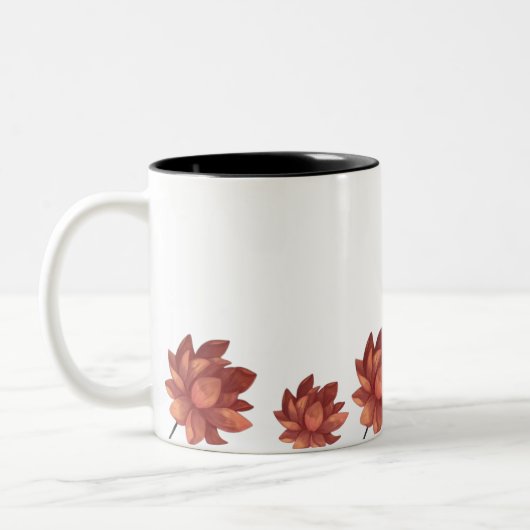 静かな少女とピンクの蓮の花マグカップ ツートーンマグカップ (左)
