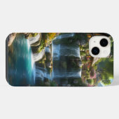 静かな山の小屋の滝の花 iPhoneケース (裏面横)