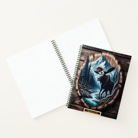 静かな山の小川のそばの雄大なヘラジカ ノートブック (内部)