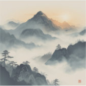 静かな山の日の出 シール (正面)