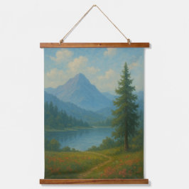 静かな山の湖の風景ウォールアート 吊り下げ型タペストリー