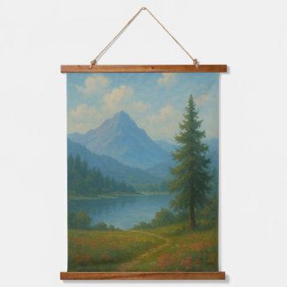 静かな山の湖の風景ウォールアート 吊り下げ型タペストリー