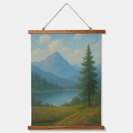 静かな山の湖の風景ウォールアート 吊り下げ型タペストリー (正面)