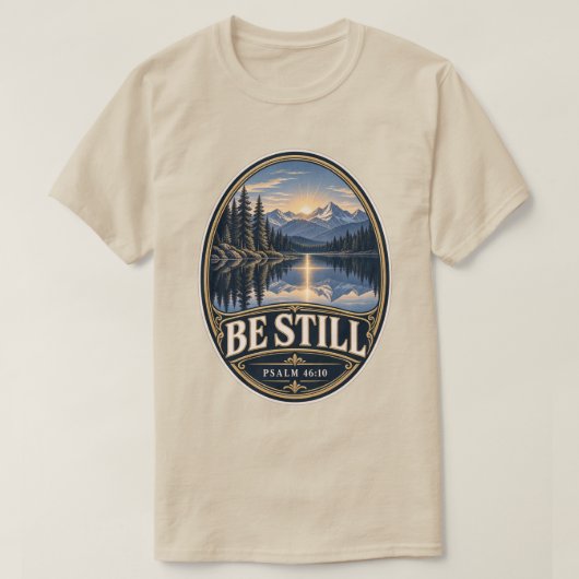 静かな山の湖 詩篇 46:10 Tシャツ (デザイン正面)