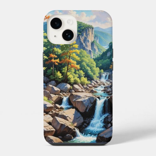 静かな山の滝の風景 iPhoneケース (裏面)