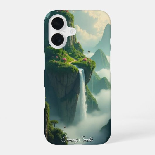 静かな山の滝の風景 iPhone 16ケース (裏面)