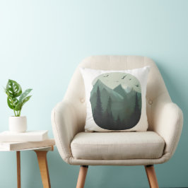 静かな峰：山の風景の上の鳥 クッション