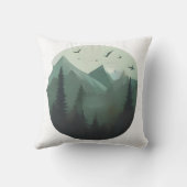 静かな峰：山の風景の上の鳥 クッション (裏面)