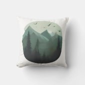 静かな峰：山の風景の上の鳥 クッション (正面)