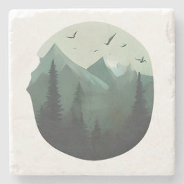 静かな峰：山の風景の上の鳥 ストーンコースター