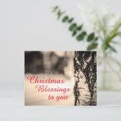 静かな平和素朴な樺の木のクリスマスの恵み シーズンポストカード (スタンド正面)