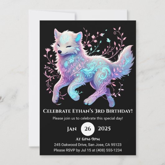 静かな庭のオオカミの誕生日 招待状 (正面)