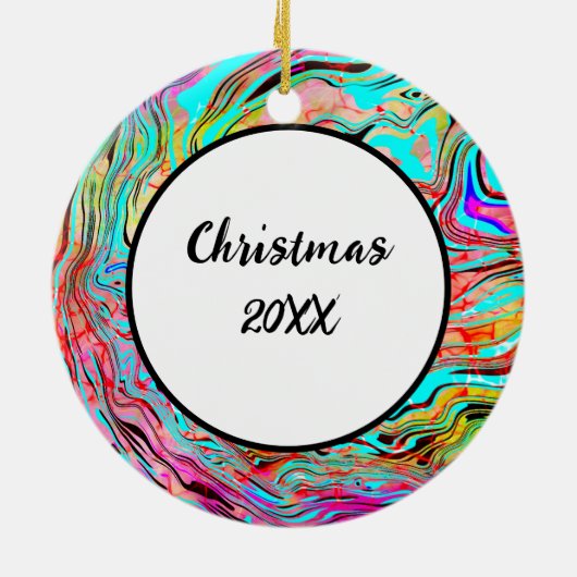 静かな抽象芸術流体アートクリスマス セラミックオーナメント (裏面)
