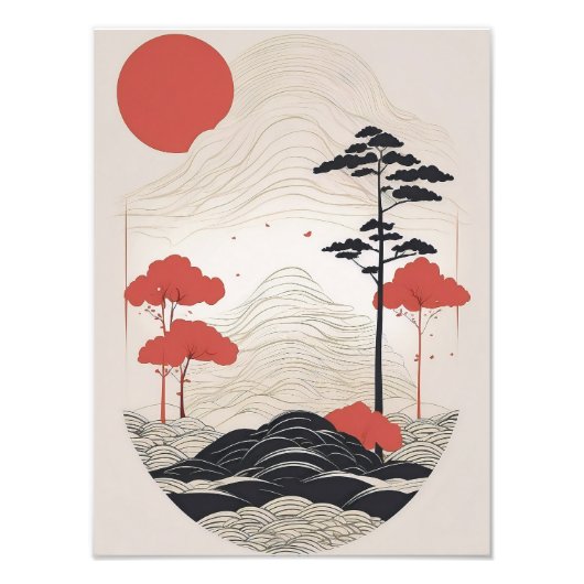 静かな日本の庭園とコイ池 フォトプリント            (正面)