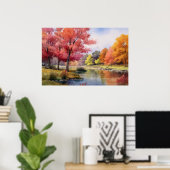 静かな日本の秋の池 ポスター (ホームオフィス)