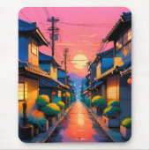 静かな日本の街並みと温かい灯り マウスパッド (正面)