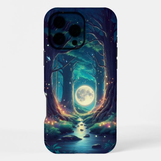静かな森と月のデザイン iPhoneケース (裏面)