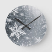 静かな森の雪の結晶アクリルウォールクロック ラウンド壁時計 (正面)