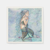 静かな水の母と赤ちゃん人魚の紙ナプキン スタンダードカクテルナプキン (正面)