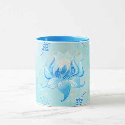 静かな水の蓮 – ティール系花の芸術 マグカップ (中央)