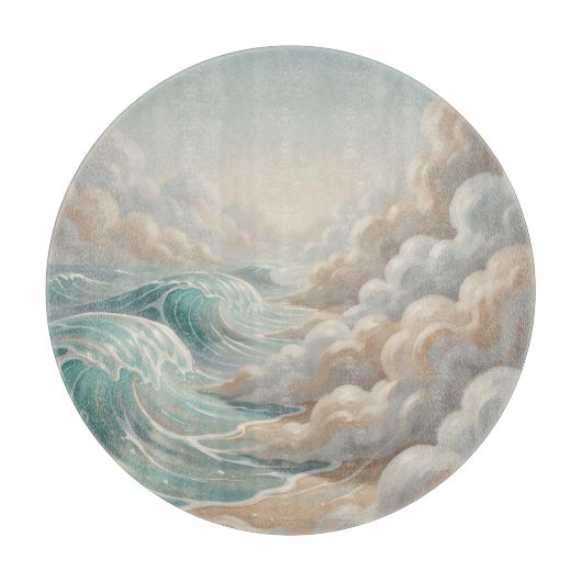 静かな海の波 曇った空の海景色 カッティングボード (正面)