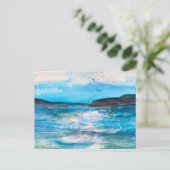 静かな海岸の湾の水彩画 シーズンポストカード (スタンド正面)