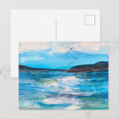 静かな海岸の湾の水彩画 シーズンポストカード (正面/裏面)