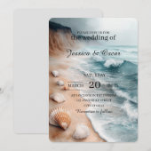 静かな海岸沿結婚いの背景 招待状 (正面/裏面)
