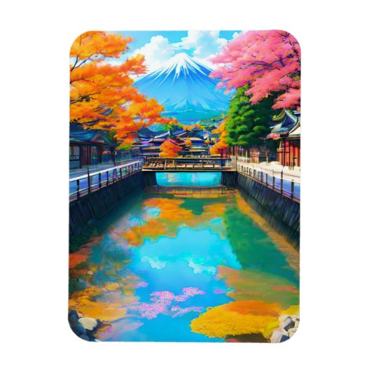 静かな海 – 富士山の反射 マグネット (縦)