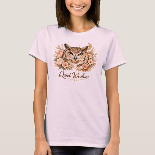 静かな知恵のフクロウTシャツ Tシャツ (正面)