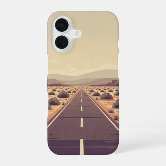 静かな砂漠の道 iPhone 16ケース (裏面)